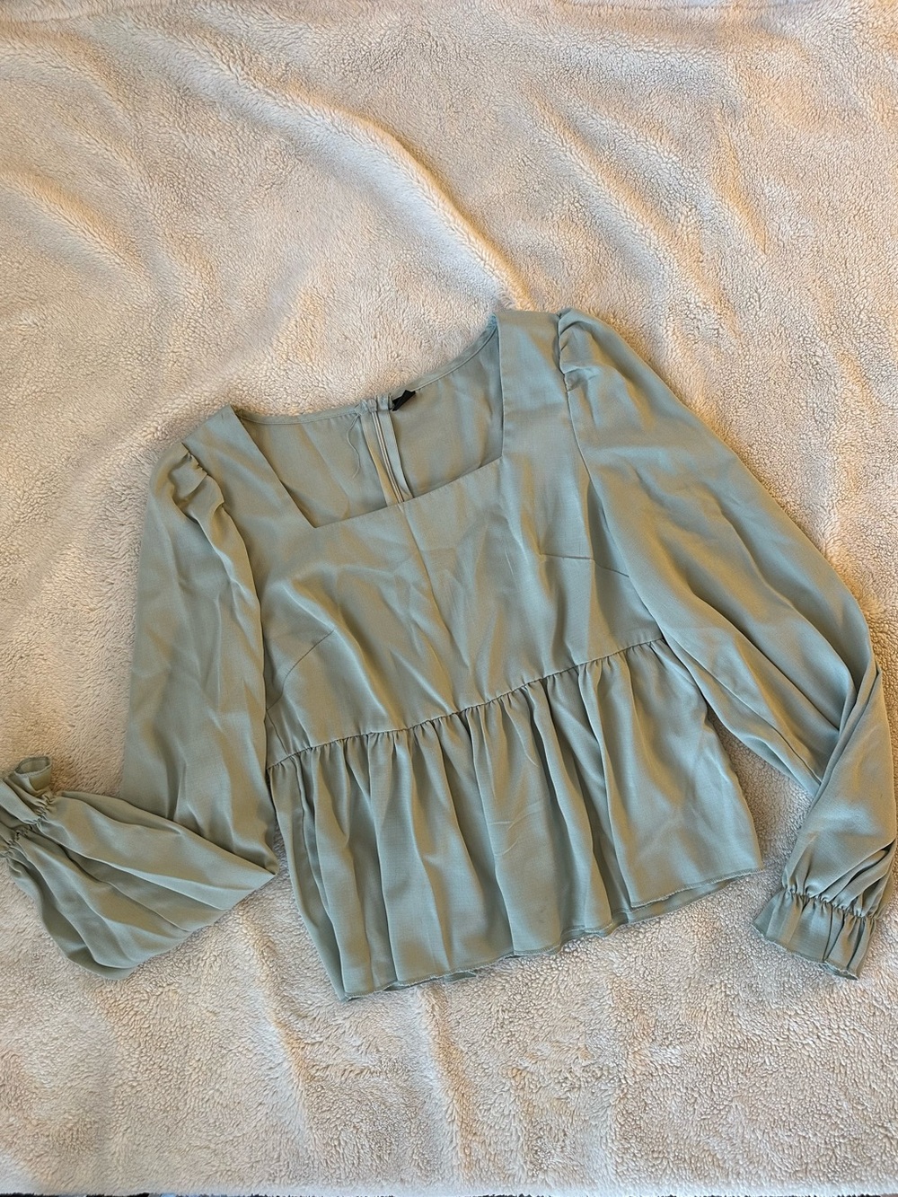 SHEIN Sage Green Square Neck Ruffle Peplum Blouse